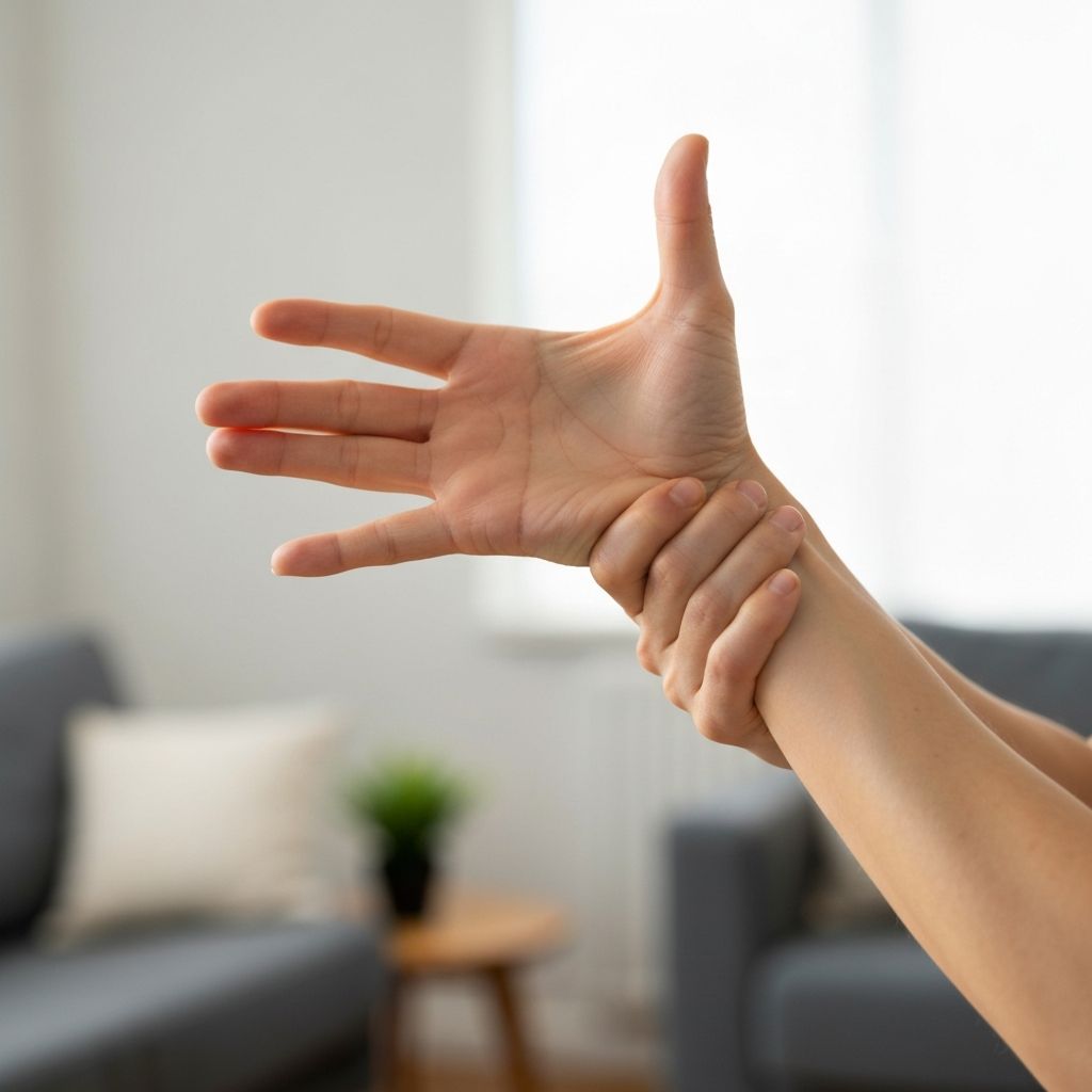Person performing wrist flexibility exercise